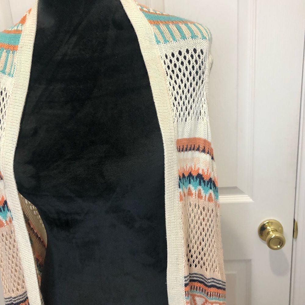 No Boundaries teal and orange sweater vest with tassels, size xxl - Picture 2 of 11